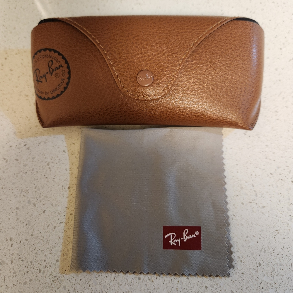 Ray-Ban Brown Leather Eyewear Case with Gray Cleaning Cloth